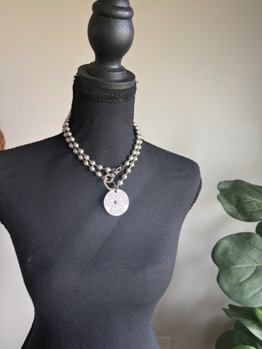Silver Beaded Pendant Necklace - Women's Jewelry